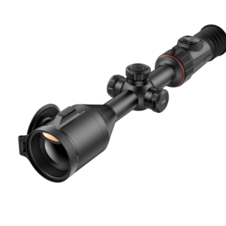 De Nocpix ACE S60R is een hightech richtkijker in zwart en rood, voorzien van diverse instelknoppen en een lensdop, en heeft een strak design voor nauwkeurig richten.